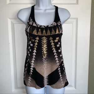 Express Black w/ Gold Sequins Aztec Tribal Tank S
